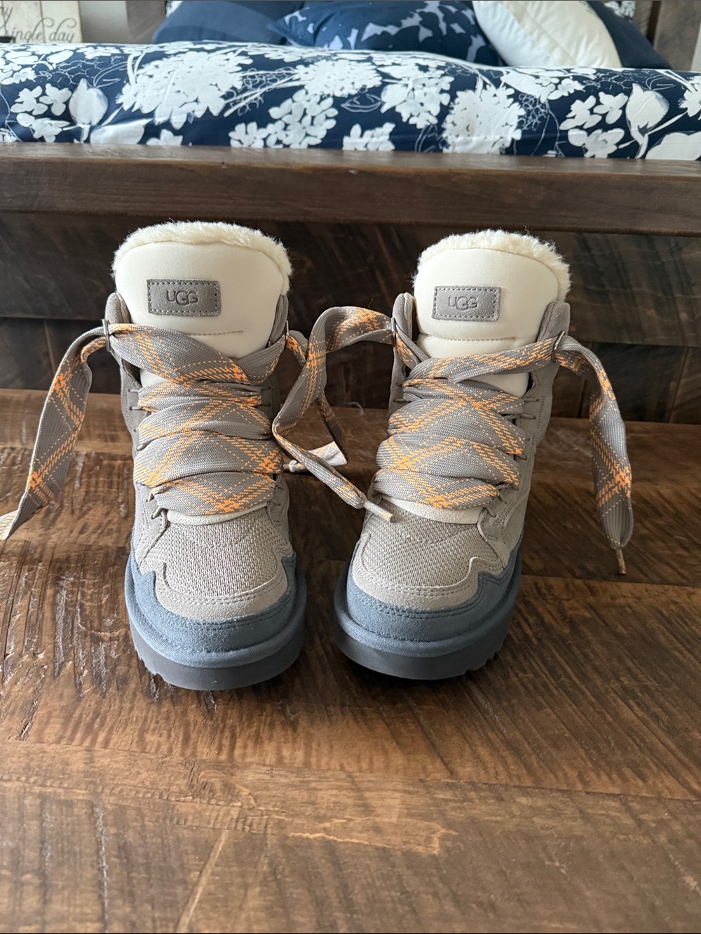 UGG Taupe and Gray Shearling-Lined Lace-Up Boots